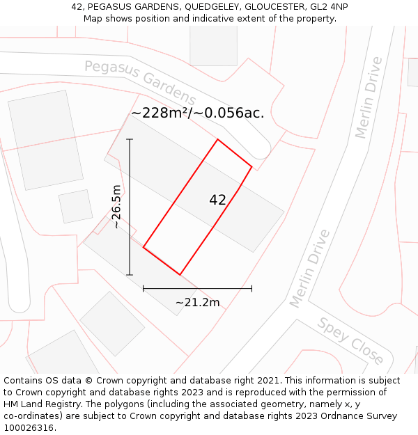 42, PEGASUS GARDENS, QUEDGELEY, GLOUCESTER, GL2 4NP: Plot and title map
