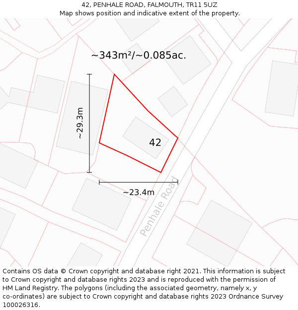 42, PENHALE ROAD, FALMOUTH, TR11 5UZ: Plot and title map