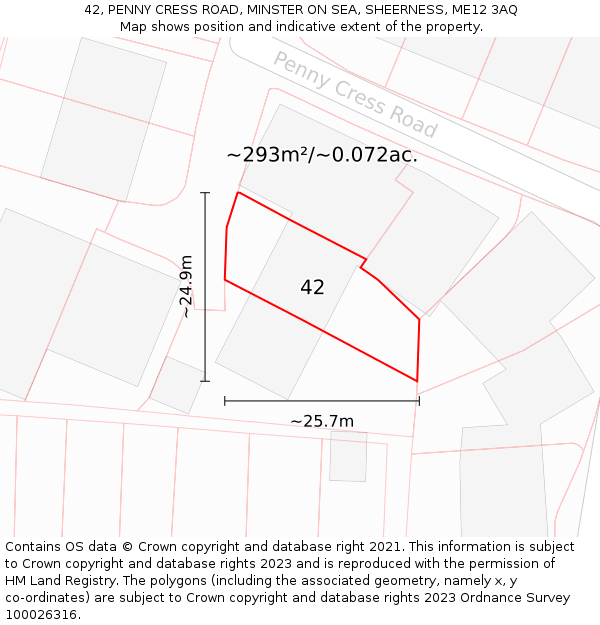 42, PENNY CRESS ROAD, MINSTER ON SEA, SHEERNESS, ME12 3AQ: Plot and title map