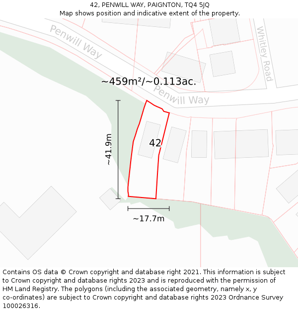 42, PENWILL WAY, PAIGNTON, TQ4 5JQ: Plot and title map