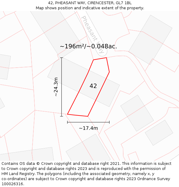 42, PHEASANT WAY, CIRENCESTER, GL7 1BL: Plot and title map
