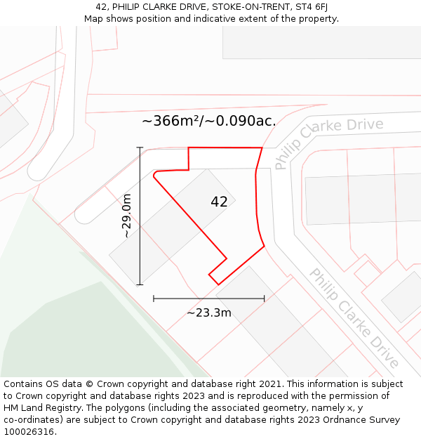42, PHILIP CLARKE DRIVE, STOKE-ON-TRENT, ST4 6FJ: Plot and title map