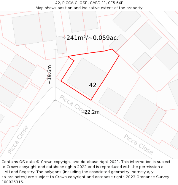 42, PICCA CLOSE, CARDIFF, CF5 6XP: Plot and title map