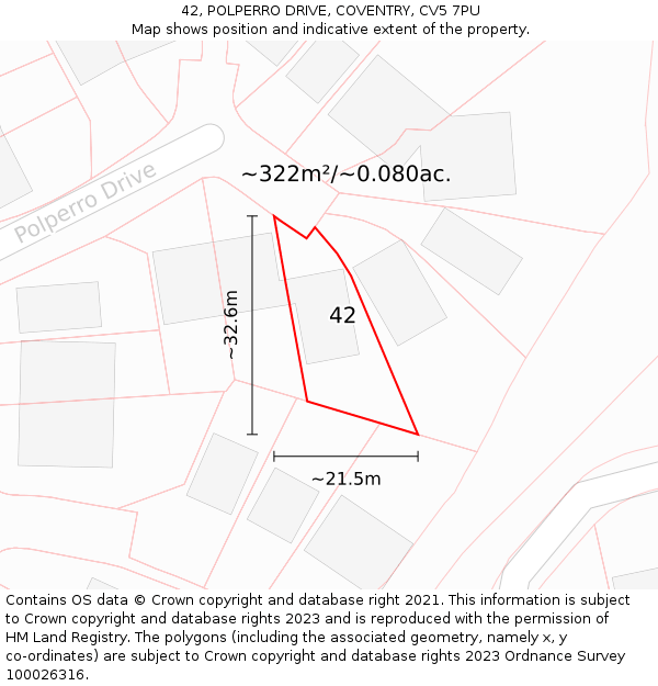 42, POLPERRO DRIVE, COVENTRY, CV5 7PU: Plot and title map