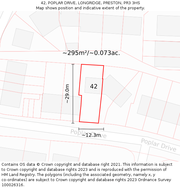 42, POPLAR DRIVE, LONGRIDGE, PRESTON, PR3 3HS: Plot and title map