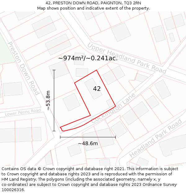 42, PRESTON DOWN ROAD, PAIGNTON, TQ3 2RN: Plot and title map