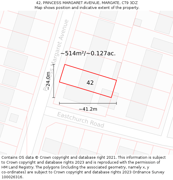 42, PRINCESS MARGARET AVENUE, MARGATE, CT9 3DZ: Plot and title map