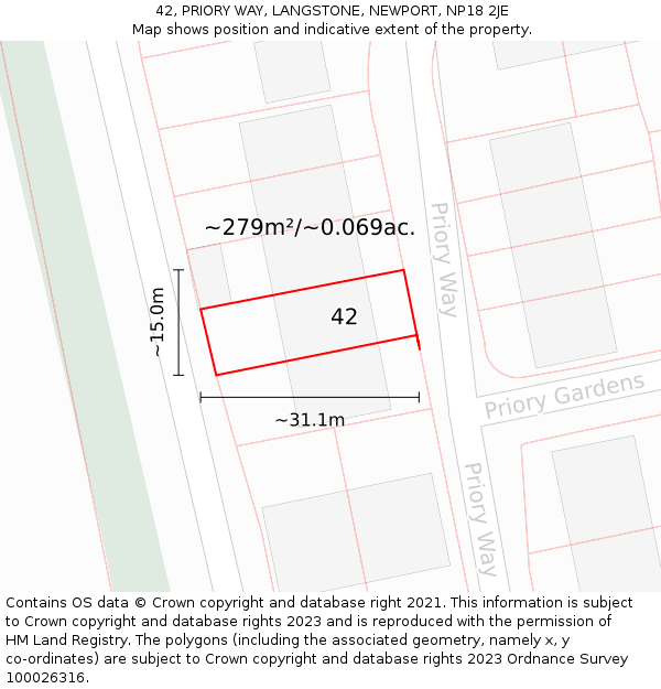 42, PRIORY WAY, LANGSTONE, NEWPORT, NP18 2JE: Plot and title map