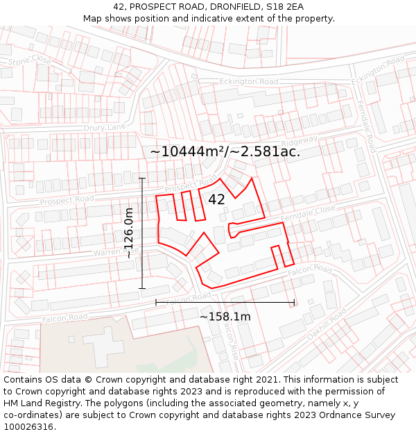 42, PROSPECT ROAD, DRONFIELD, S18 2EA: Plot and title map