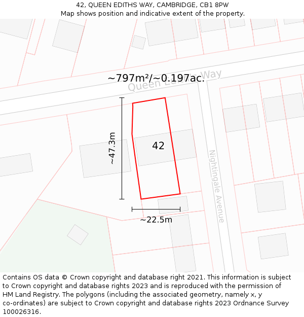 42, QUEEN EDITHS WAY, CAMBRIDGE, CB1 8PW: Plot and title map