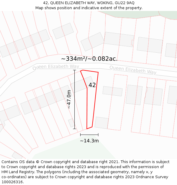 42, QUEEN ELIZABETH WAY, WOKING, GU22 9AQ: Plot and title map