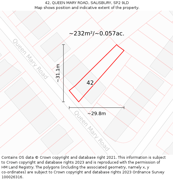 42, QUEEN MARY ROAD, SALISBURY, SP2 9LD: Plot and title map