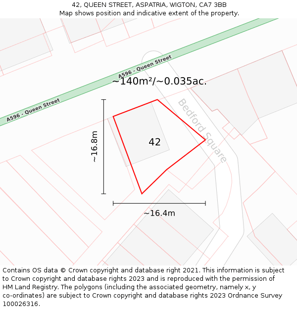 42, QUEEN STREET, ASPATRIA, WIGTON, CA7 3BB: Plot and title map