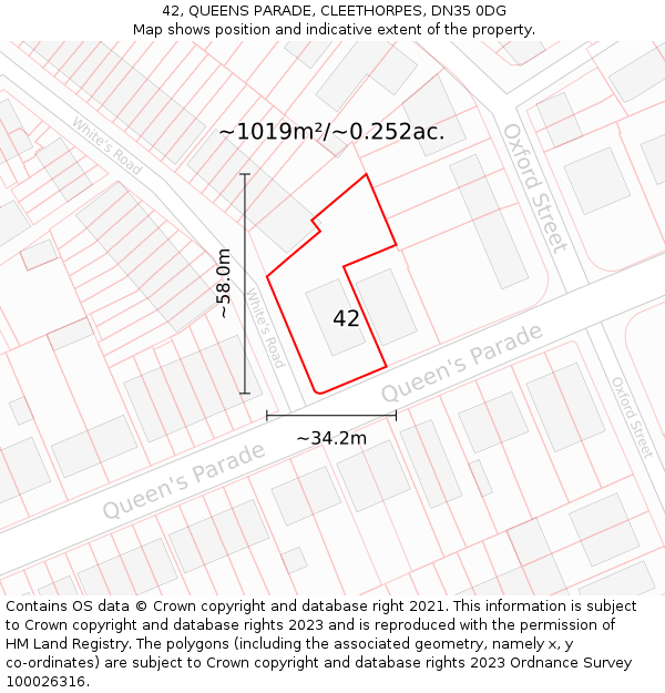 42, QUEENS PARADE, CLEETHORPES, DN35 0DG: Plot and title map