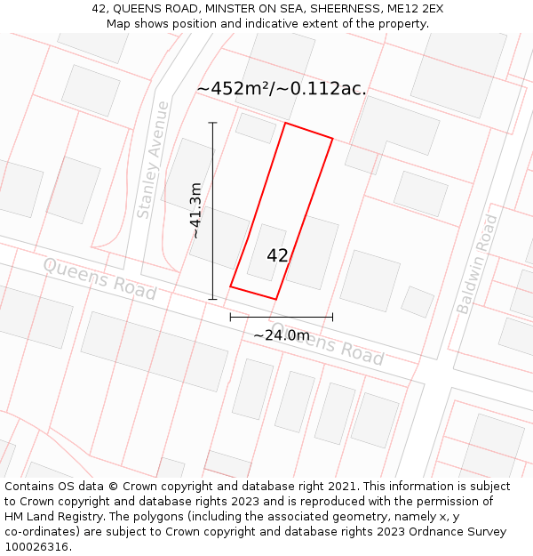 42, QUEENS ROAD, MINSTER ON SEA, SHEERNESS, ME12 2EX: Plot and title map