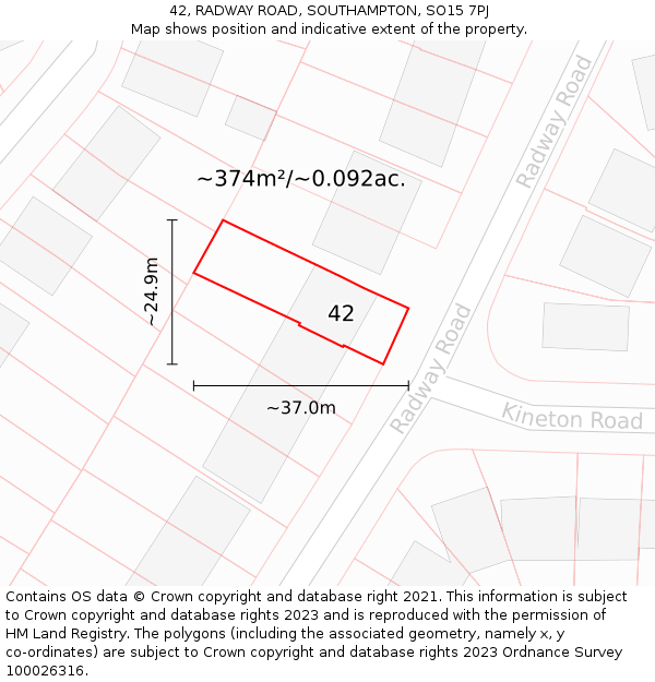 42, RADWAY ROAD, SOUTHAMPTON, SO15 7PJ: Plot and title map