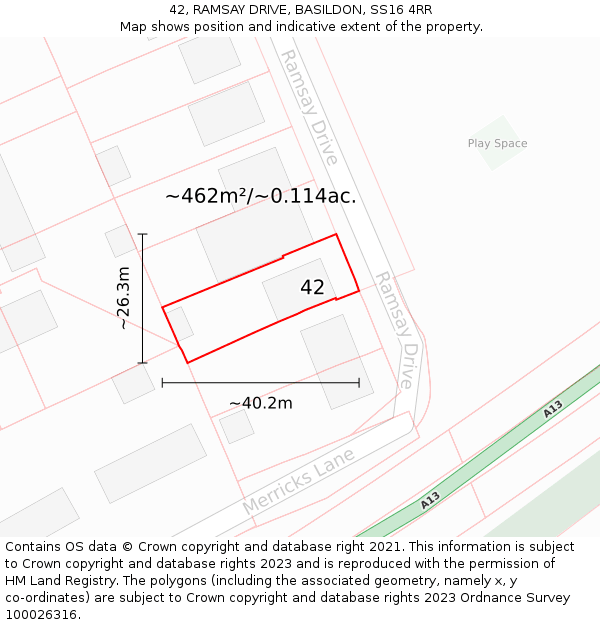 42, RAMSAY DRIVE, BASILDON, SS16 4RR: Plot and title map