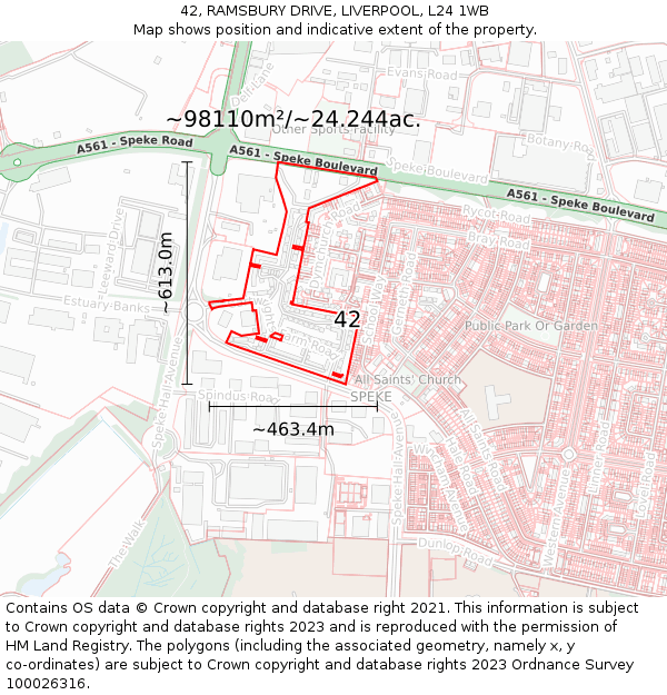 42, RAMSBURY DRIVE, LIVERPOOL, L24 1WB: Plot and title map