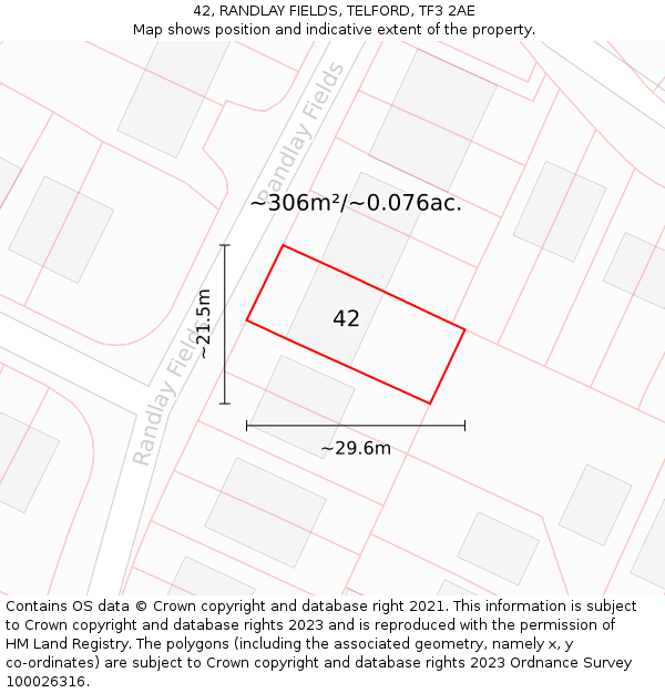 42, RANDLAY FIELDS, TELFORD, TF3 2AE: Plot and title map