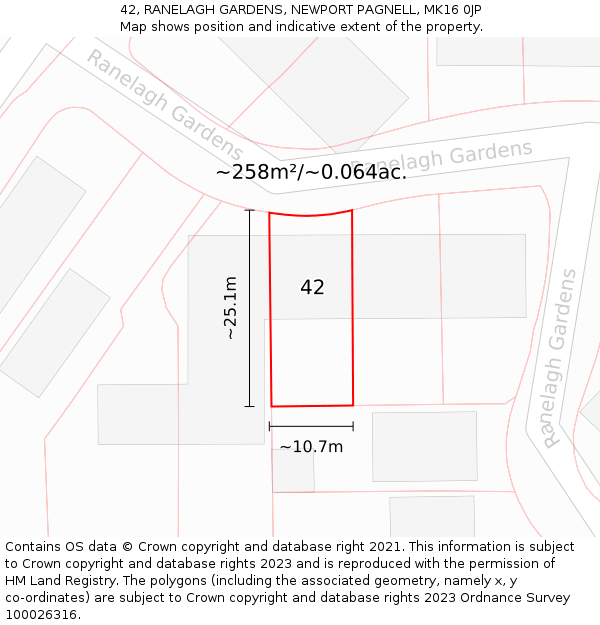 42, RANELAGH GARDENS, NEWPORT PAGNELL, MK16 0JP: Plot and title map