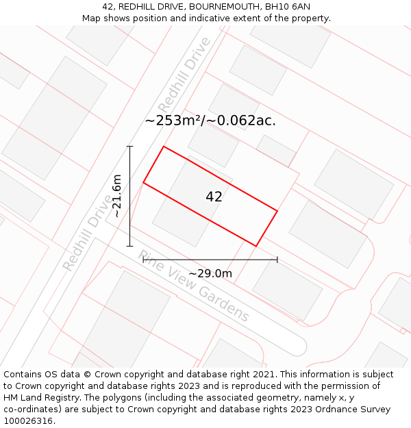 42, REDHILL DRIVE, BOURNEMOUTH, BH10 6AN: Plot and title map