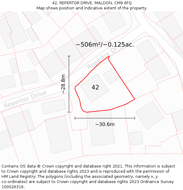 42, REPERTOR DRIVE, MALDON, CM9 6FQ: Plot and title map