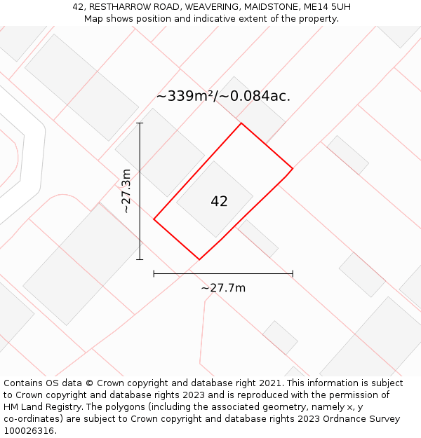 42, RESTHARROW ROAD, WEAVERING, MAIDSTONE, ME14 5UH: Plot and title map