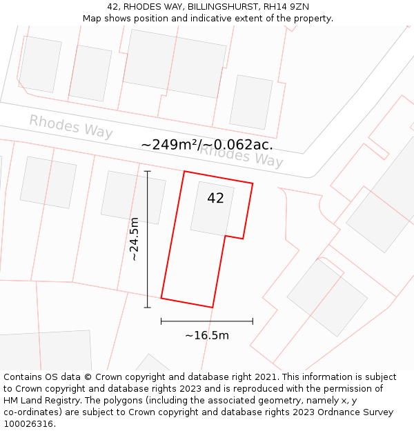 42, RHODES WAY, BILLINGSHURST, RH14 9ZN: Plot and title map