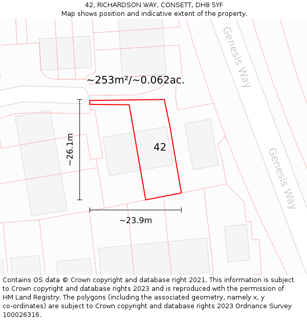42, RICHARDSON WAY, CONSETT, DH8 5YF: Plot and title map
