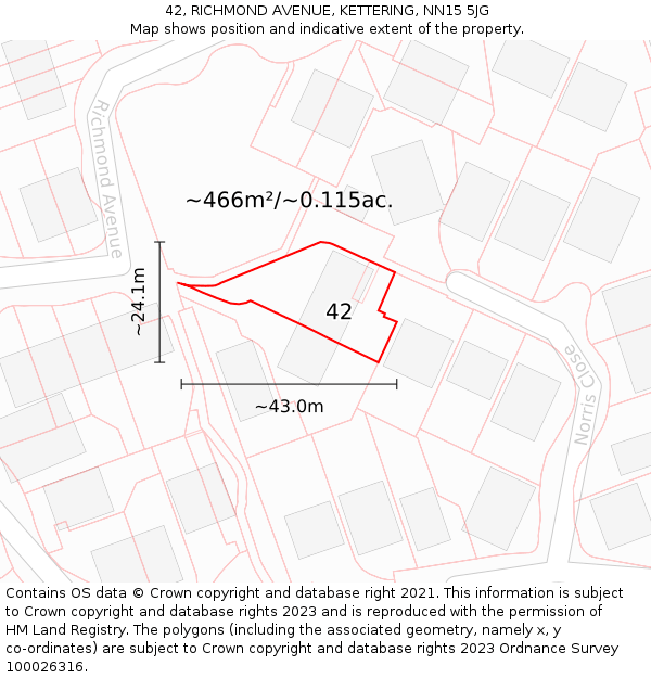 42, RICHMOND AVENUE, KETTERING, NN15 5JG: Plot and title map