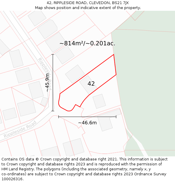 42, RIPPLESIDE ROAD, CLEVEDON, BS21 7JX: Plot and title map