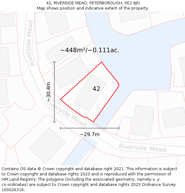 42, RIVERSIDE MEAD, PETERBOROUGH, PE2 8JN: Plot and title map