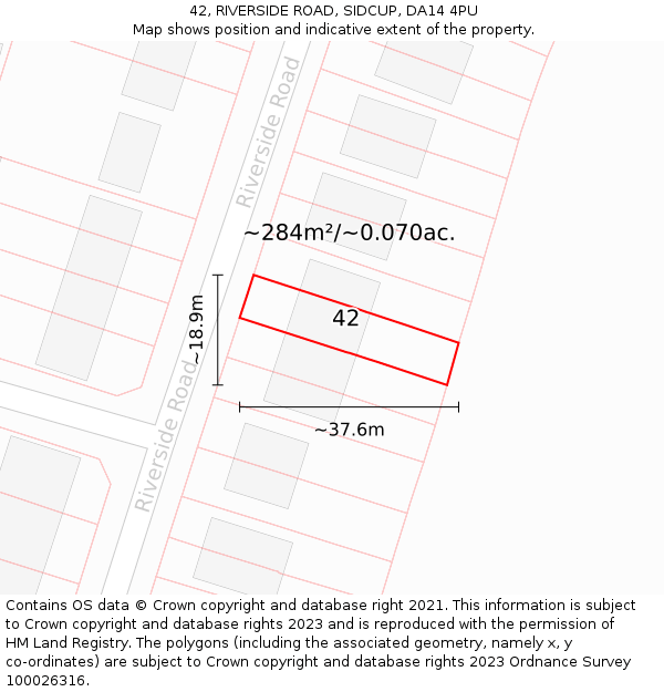 42, RIVERSIDE ROAD, SIDCUP, DA14 4PU: Plot and title map