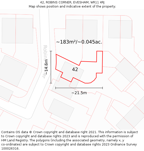42, ROBINS CORNER, EVESHAM, WR11 4RJ: Plot and title map
