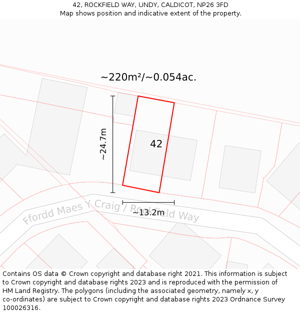 42, ROCKFIELD WAY, UNDY, CALDICOT, NP26 3FD: Plot and title map