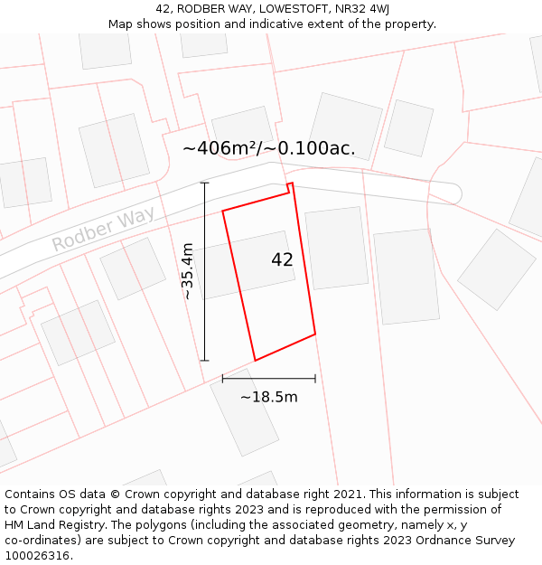 42, RODBER WAY, LOWESTOFT, NR32 4WJ: Plot and title map