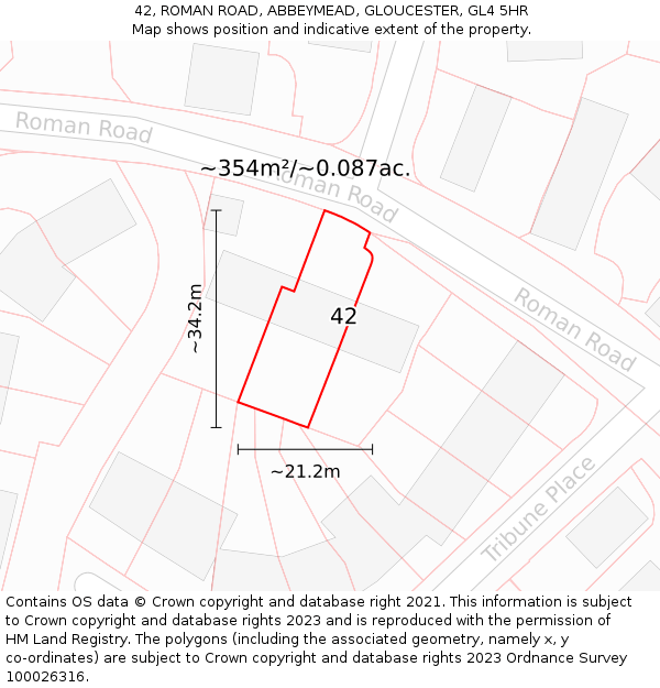 42, ROMAN ROAD, ABBEYMEAD, GLOUCESTER, GL4 5HR: Plot and title map