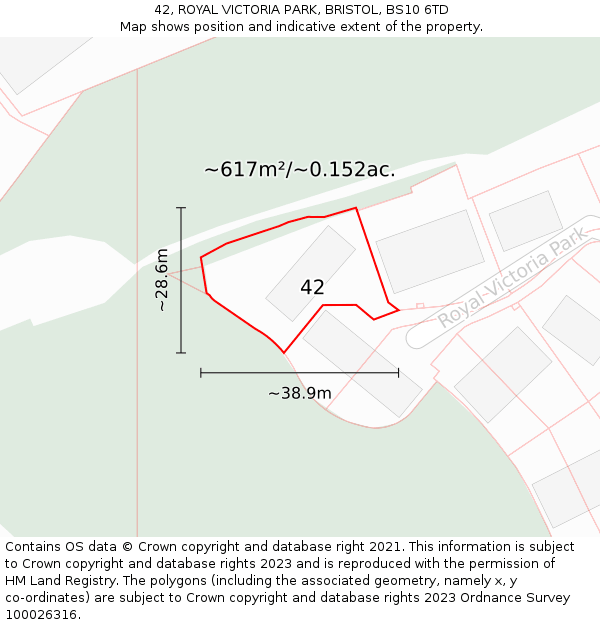 42, ROYAL VICTORIA PARK, BRISTOL, BS10 6TD: Plot and title map