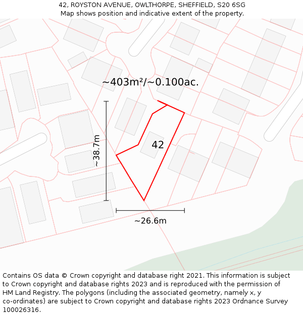 42, ROYSTON AVENUE, OWLTHORPE, SHEFFIELD, S20 6SG: Plot and title map