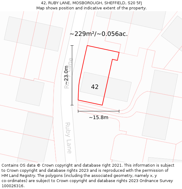 42, RUBY LANE, MOSBOROUGH, SHEFFIELD, S20 5FJ: Plot and title map