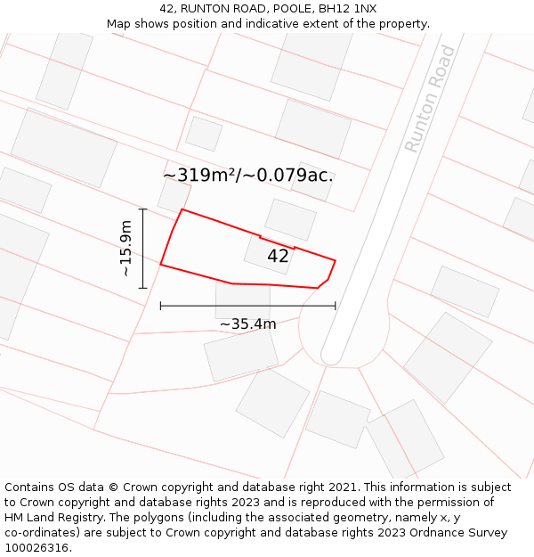 42, RUNTON ROAD, POOLE, BH12 1NX: Plot and title map