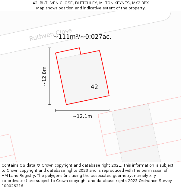 42, RUTHVEN CLOSE, BLETCHLEY, MILTON KEYNES, MK2 3PX: Plot and title map