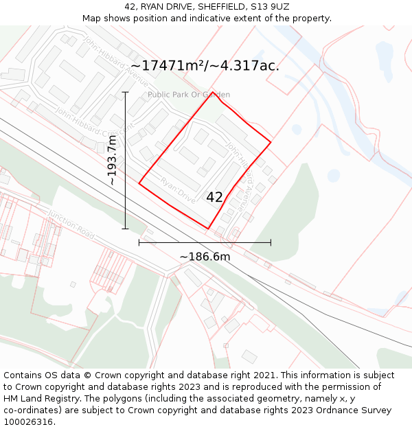 42, RYAN DRIVE, SHEFFIELD, S13 9UZ: Plot and title map