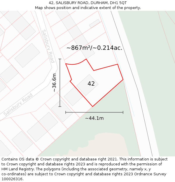 42, SALISBURY ROAD, DURHAM, DH1 5QT: Plot and title map