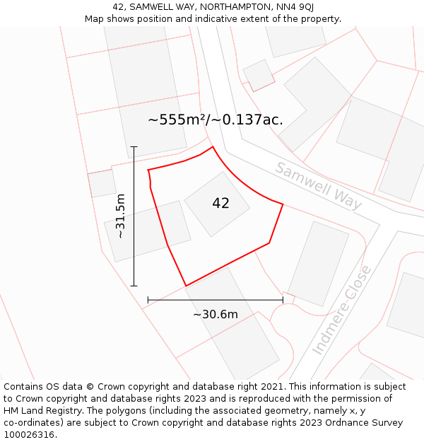 42, SAMWELL WAY, NORTHAMPTON, NN4 9QJ: Plot and title map