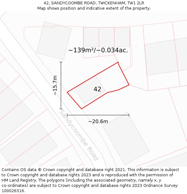 42, SANDYCOOMBE ROAD, TWICKENHAM, TW1 2LR: Plot and title map