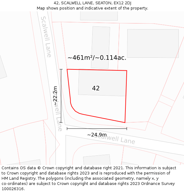 42, SCALWELL LANE, SEATON, EX12 2DJ: Plot and title map