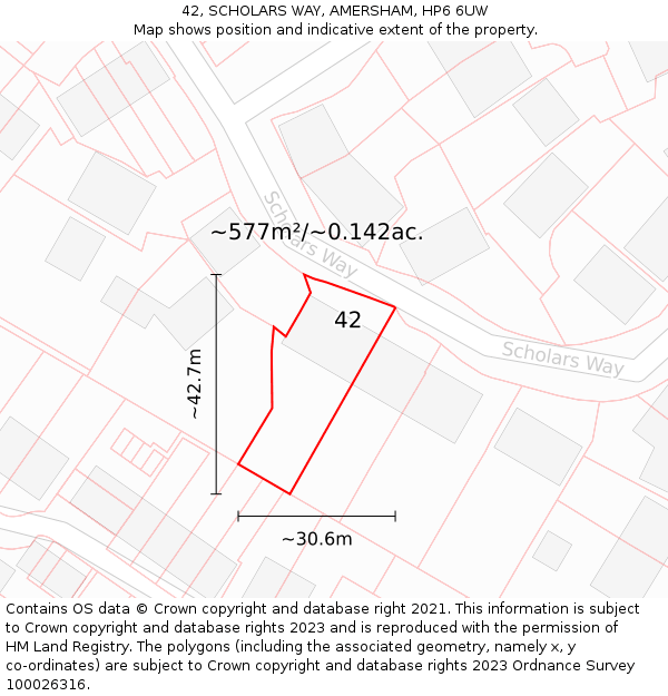 42, SCHOLARS WAY, AMERSHAM, HP6 6UW: Plot and title map
