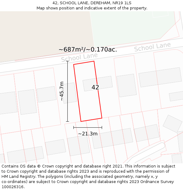 42, SCHOOL LANE, DEREHAM, NR19 1LS: Plot and title map