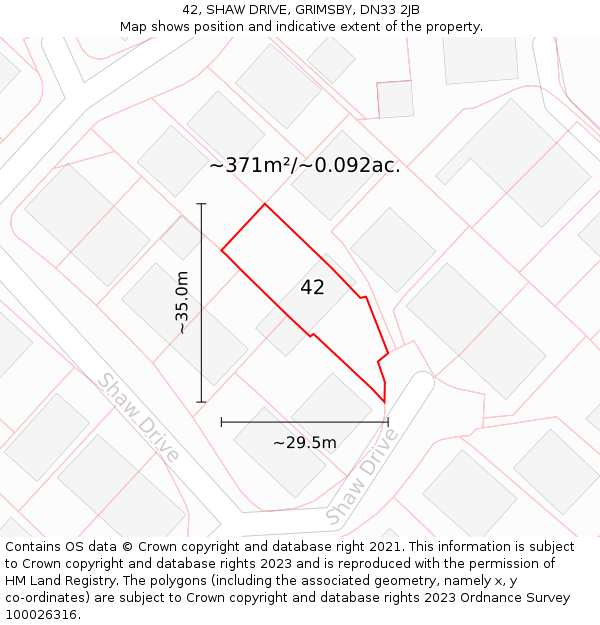 42, SHAW DRIVE, GRIMSBY, DN33 2JB: Plot and title map